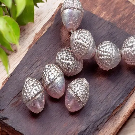 *8* 10x12mm Platinum Washed Semi Transparent Thistle Acorn Oval Beads {1}