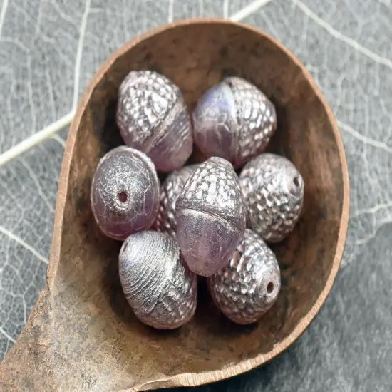 *8* 10x12mm Platinum Washed Semi Transparent Thistle Acorn Oval Beads {3}