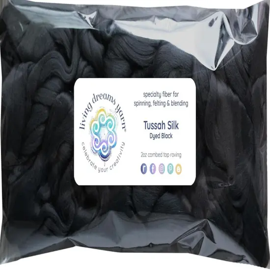 2oz Tussah Silk Fiber: Premium Grade Glossy Combed Top Roving. Hand Spinning, Blending, Felting, Dyeing, Paper & Soap Making. Dyed Black {1}
