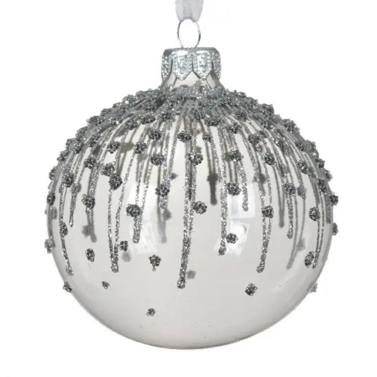 Enamel Ice Glass Ornament Set - 80mm - Silver and White {2}
