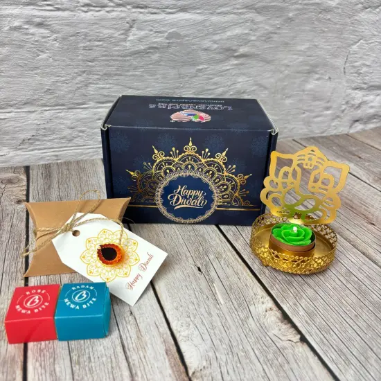 Personalized Diwali Gifts Hamper Indian Festival Basket Diwali Gift Boxes Ganesha Candle Holder, Sweets Dry Fruits for Employees Home Office Friends Family Relatives Return Gift Items {4}