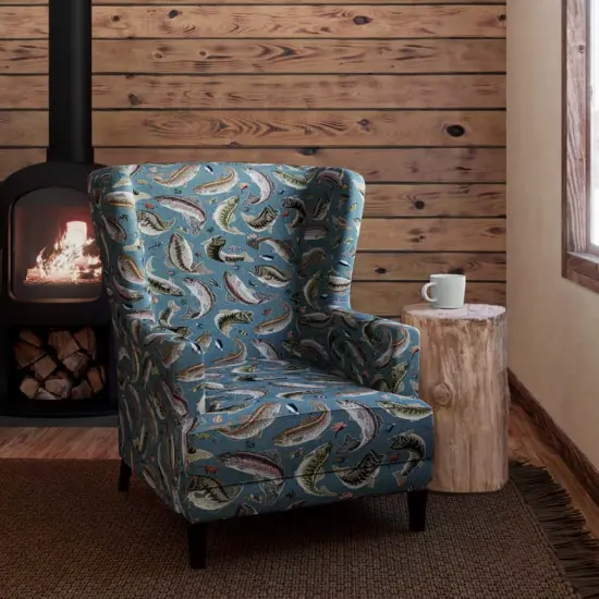 Fishing Aqua - Aqua & Teal,Blue Novelty Upholstery Fabric 54 Inches" {2}