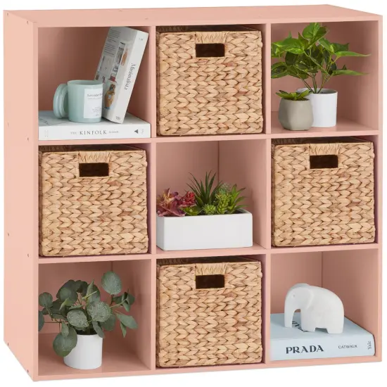 Best Choice Products 9-Cube Bookshelf, 11in Display Storage Organizer w/ 3 Removable Back Panels Light Pink {1}