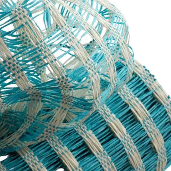 10" Poly Burlap Check Mesh Ribbon: Turquoise & Cream {2}