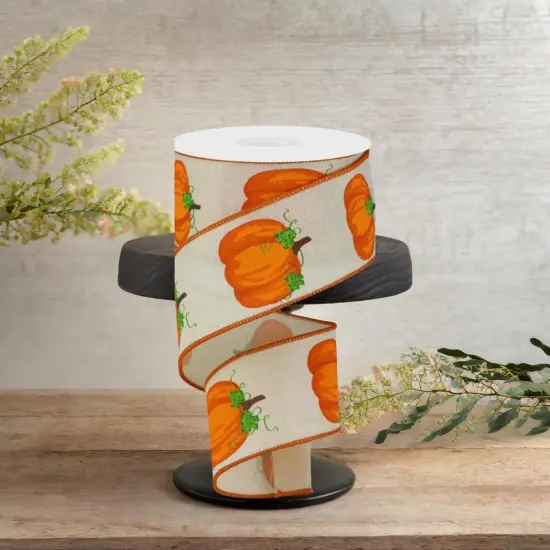 2.5" Pumpkins on Royal Ribbon: Cream (10 Yards) {3}