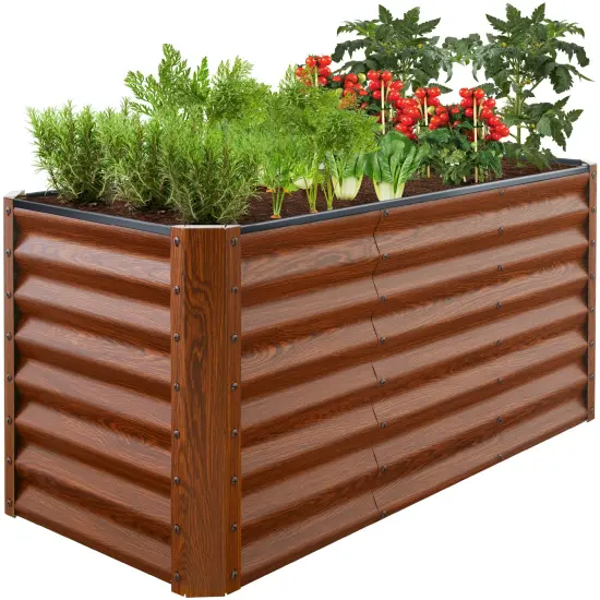 Best Choice Products 4x2x2ft Outdoor Metal Raised Garden Bed, Planter Box for Vegetables, Flowers, Herbs Wood Grain {1}