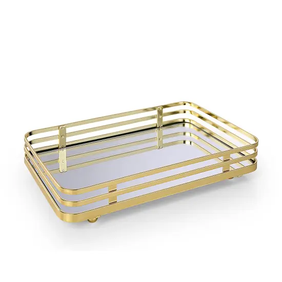 Classic Decorative Vanity Perfume Dresser Jewelry Organizer Makeup Mirror Tray Gold {1}