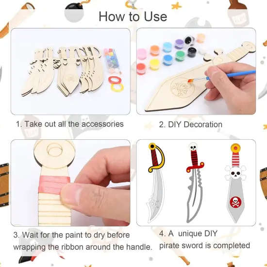 12 Pack Pirates Craft for Kids Make You Own Pirates Wooden Swords {3}