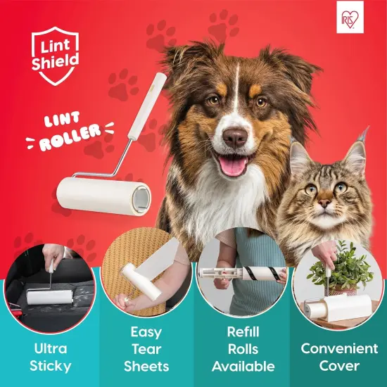 IRIS USA Extra Sticky Lint Roller, Floor Pack Comes with Storage Box, Refills, and Adjustable Wand, 90 Sheets/Roll, 540 Sheets Total {3}