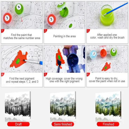 DIY Paint by Number for Adult, Mountain Range Paint by Numbers, Watercolor Landscape Adult Paint by Numbers Kits on Canvas {3}