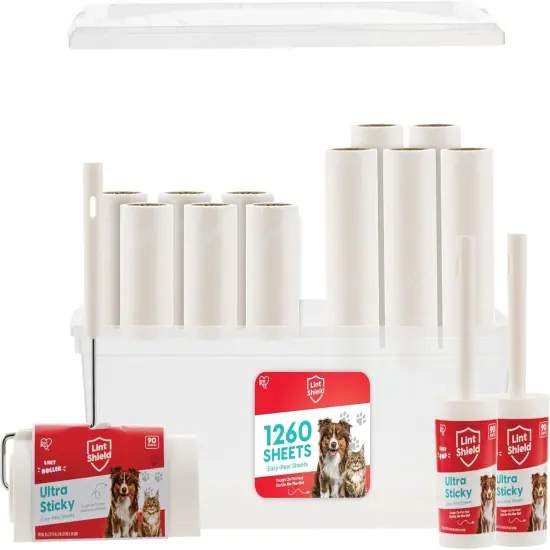 IRIS USA Extra Sticky Lint Roller, Value Pack Comes with Storage Box, Standard and T-Handle Roller, Refills, 90 Sheets/Roll, 1260 Sheets Total {1}