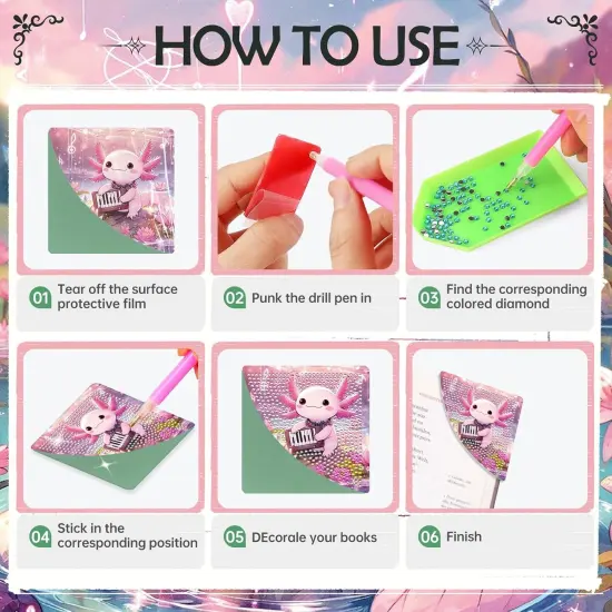 6 Pcs Axolotl Diamond Painting Bookmarks Kits {4}