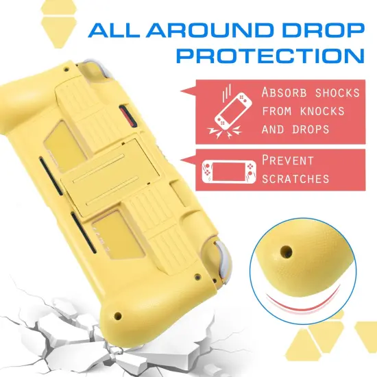 Protective Case for Nintendo Switch Lite 2019, Hard Grip Cover with 2 Game Card Slots Holder, Built in Stand, Shock-Absorption & Anti-Scratch Design, Yellow by Insten {6}