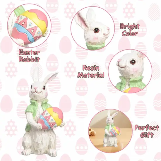 3PCS Easter Gnomes Resin Bunny Statues Decorations for Home Funny Rabbit Spring Summer Table Figurines {5}