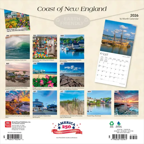 Coast of New England | 2026 12 x 24 Inch (Hanging) Monthly Square Wall Calendar | Plastic-Free {2}