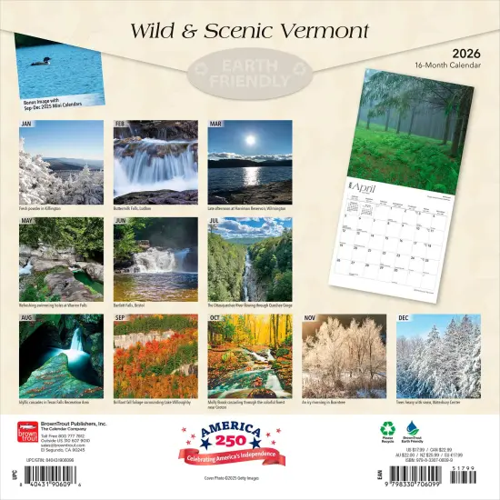 Vermont Wild & Scenic | 2026 12 x 24 Inch (Hanging) Monthly Square Wall Calendar | Plastic-Free {2}