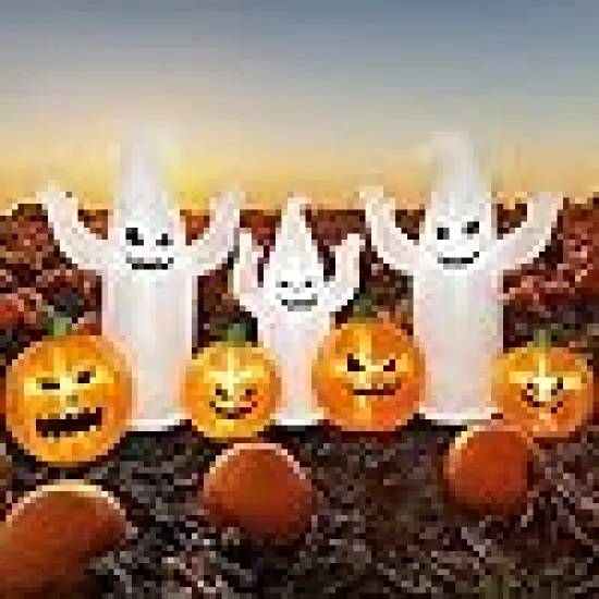 Long Lighted Halloween Inflatable Ghosts with Pumpkins {3}