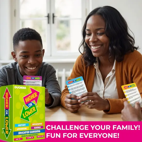 QUOKKA Trivia Board Games for Kids and Adults - Family Night Board Game Cards 4xSet Higher or Lower | Guess Fun Questions | Easy to Learn | 2 + Players - Challenge History, Science, Geography & More {6}