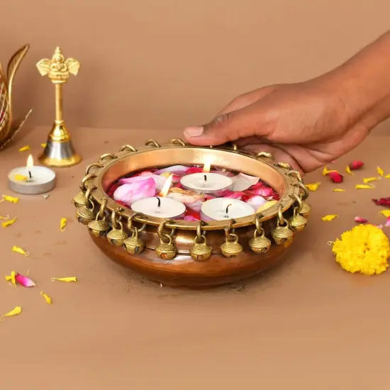LOVENSPIRE Brass Urli Bowl with Ghungroo 2.7 Inch Indian Ethnic Urli Bowls for Floating Flowers Tea Light Candles Home Office Pooja Room Diwali Decor Showpiece Housewarming Gift {6}