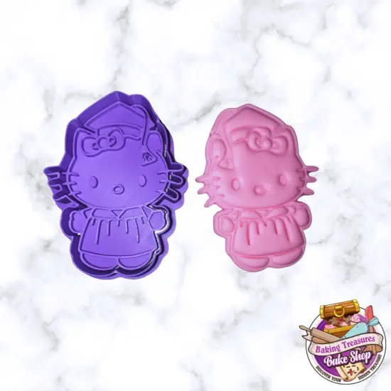 Graduation Cat Cookie Cutters and Stamp 2 pc {4}
