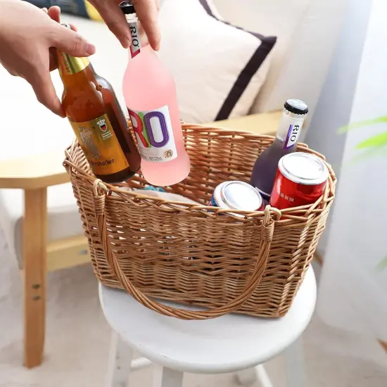 Natural Wicker Picnic Basket with Handle - Woven Willow Basket for Eggs, Candy, Groceries, Flowers, Gifts, Home & Outdoor Storage, 13x6x8 inches {3}