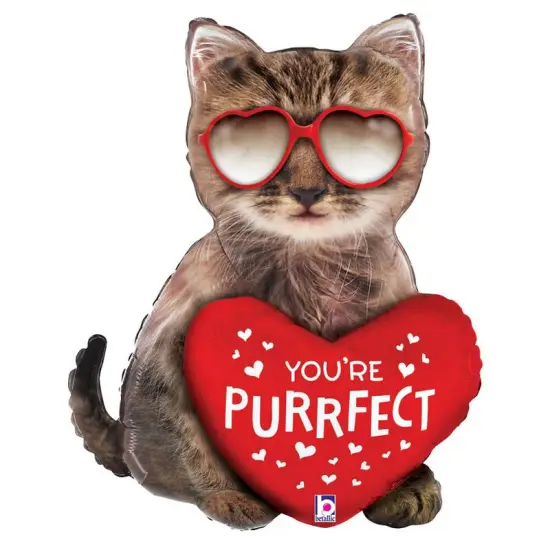 Purrfect Cat Foil Balloon Large Shape 26" Valentine's Day Decor {3}