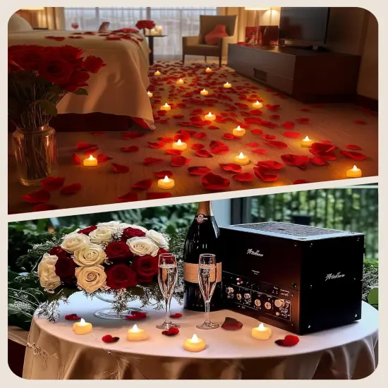 1000 Pieces Artificial Rose Petals with 12 Heart LED Tea Lights Candles Kit, Rose Petals and Candles Set {3}