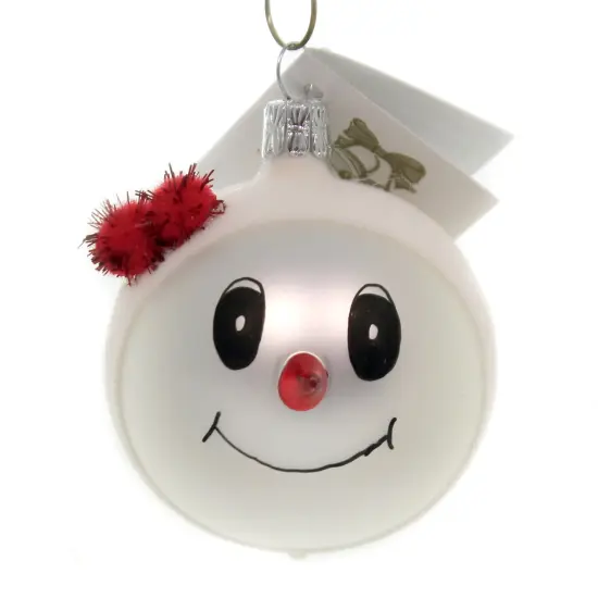 Golden Bell Collection 2.75 In Snowman With Red Pom Hat Christmas Tree Ornament , Christmas Decor Glittered Ball Ornament White {1}