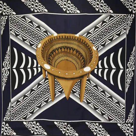 Kingdom of Tonga Kava Bowl All Around Border Crossing pattern Polyester Sarong 72" L x 45" W Navy {6}