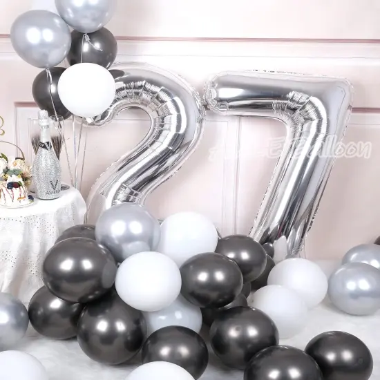 40 Inch Large 27 Balloon Numbers Silver, Big Foil Number Balloons {2}