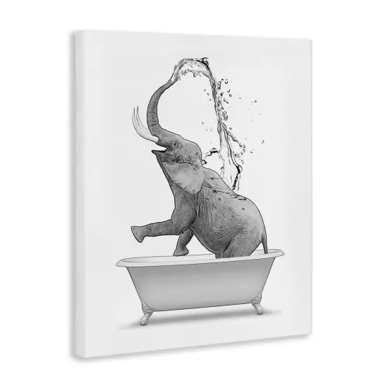 Stupell Industries Monochrome Elephant Bathing Splashing Water Bathtub Canvas Design By Annalisa Latella {3}
