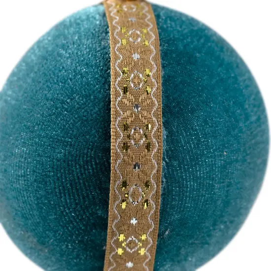 Northlight Velour Christmas Ball Ornament with Ribbon Stripe - 3.25" - Teal Green {5}