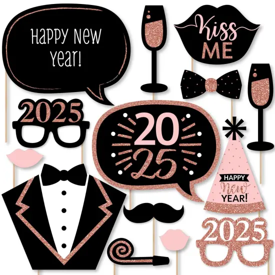 Big Dot of Happiness Rose Gold Happy New Year - 2025 New Year's Eve Party Photo Booth Props Kit - 20 Count {1}