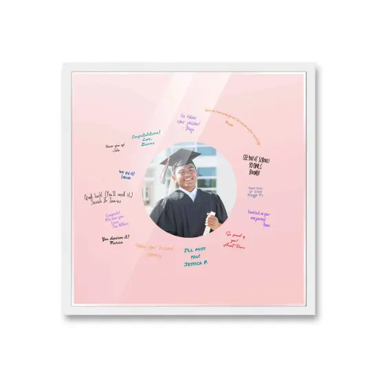 Autograph White Wood Frame with Circle Pink Mat - Perfect for Event Signatures, Full-Color Pen Set Included - 3 Sizes Available {2}