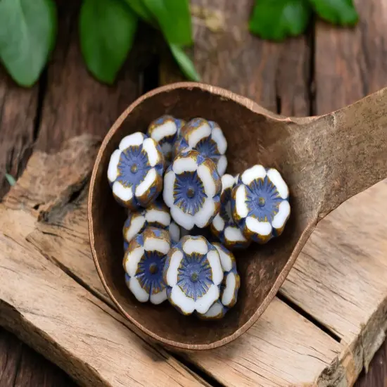 *12* 12mm Etched Purple Washed White Picasso Hawaiian Flower Beads {2}