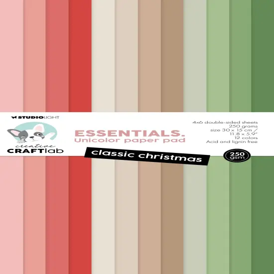 Studio Light Unicolor Essentials Paper Pad 11.8"X5.9" 24/Pkg-Nr. 221, Classic Christmas {1}