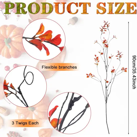 Artificial Fall Branches Tall Fall Stems Fake Ficus Branches for Thanksgiving Autumn Home Office Wedding Vase Filler Decoration {6}