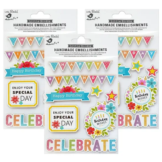 Pack of 3 - Little Birdie Birthday Embellishment 8/Pkg-Celebrate {1}