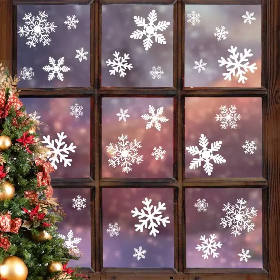 135Pcs Christmas Window Clings Snowflakes Decals {1}