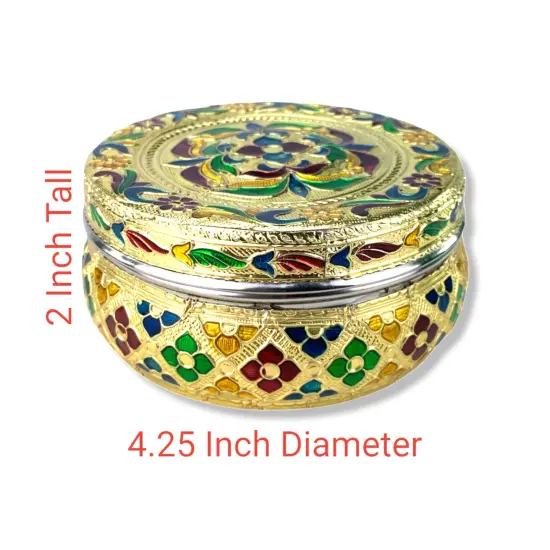 4ct Decorative Sweet Box Stainless Steel Small Round Storage Box Meenakari Container Laddu Box Spice Storage Unique Multipurpose use Box Gift for Guest {2}