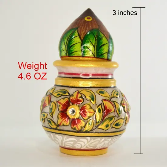 White Marble Kalash Indian Mini Mangal Kalash Decorated Coconut for Wedding Shagun Decorative Nariyal for Wedding Pooja Indian Festival Housewarming Gifts (3 Inches) {3}