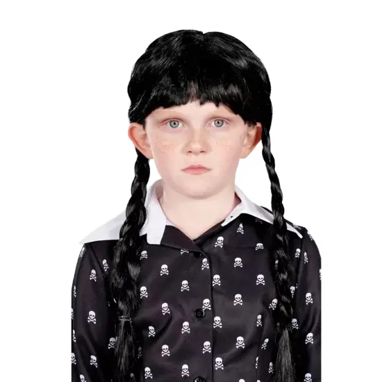 Gothic Girl Black Braided Black Child Costume Wig {1}