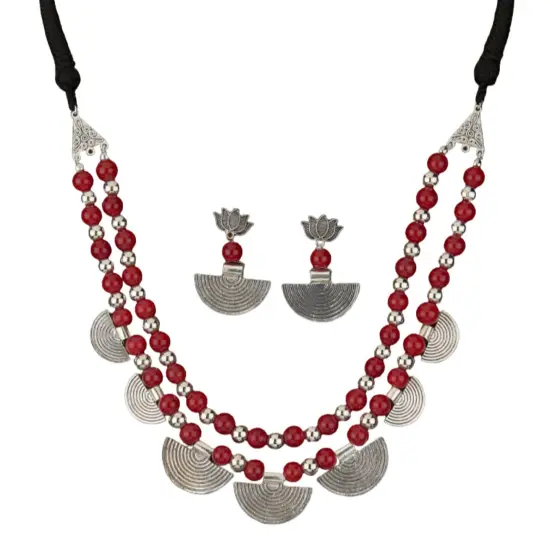 Indian Boho Tribal Jewelry Set Aesthetic Comfortable Indian Choker and Earrings Rural Jewelry Gypsy Boho Set Ethnic Style Jewellery for Women Black {7}