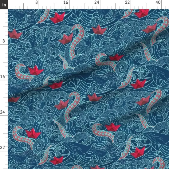Various Fabrics by the Yard or Fat Quarter Kraken Octopus Origami Boats Ocean Wave Humpback Whale Nautical Paper Custom Printed Fabric by Spoonflower {1}