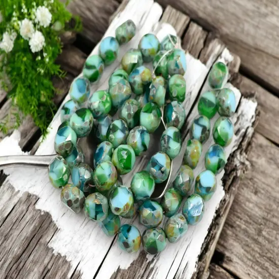 *15* 8mm Blended Turquoise Picasso 2 Cut Faceted Round Beads {5}