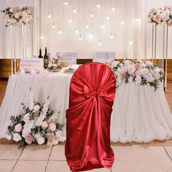 1 Piece Satin Universal Self Tie Chair Slipcover Apple Red {3}