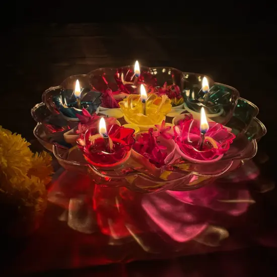 Floating Rangoli Diya Deepawali Oil Lamp Traditional Colourful Diyas with Wicks Batti Diwali Home Temple Decor Shadow Reflective Diyas - Christmas Thanksgiving Housewarming Return Gift {2}