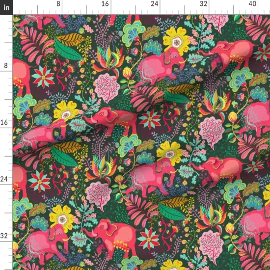 Various Fabrics by the Yard or Fat Quarter Psychedelic Elephant Bright Jungle Colorful Rainforest Pink Green Rainbow Exotic Animals Custom Printed Fabric by Spoonflower {1}