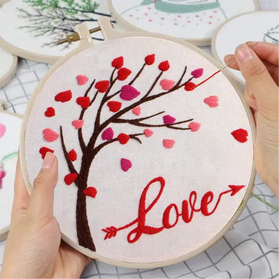 Louise Maelys Love Heart Tree Beginners Embroidery Kits,Cross Stitch Starter Kit for Adults Including Cloth with Lovers Pattern Hoop Needles Instruction and Threads {6}