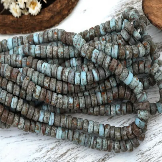7x4mm Rustic Blue Turquoise Indonesian Heishi Beads (20" Strand) {1}